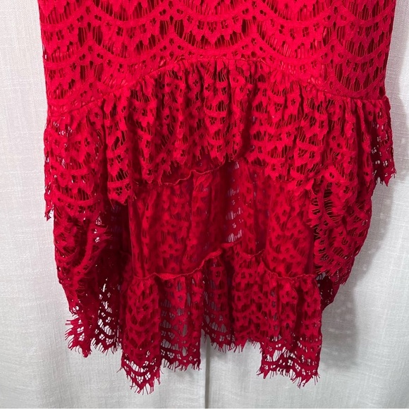 Venus Lace Tiered Ruffle Hem High Low Event Evening Night Out Red Dress Size 10 - Picture 4 of 15